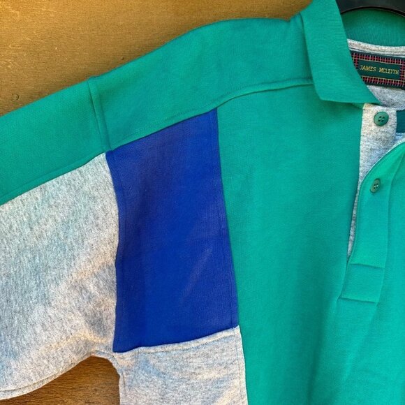Vintage James McLeith Collard Sweater  Teal Grey Blue With Pockets Sweatshirt Si - Picture 5 of 10